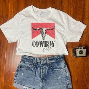 Cowboy killer white crop top